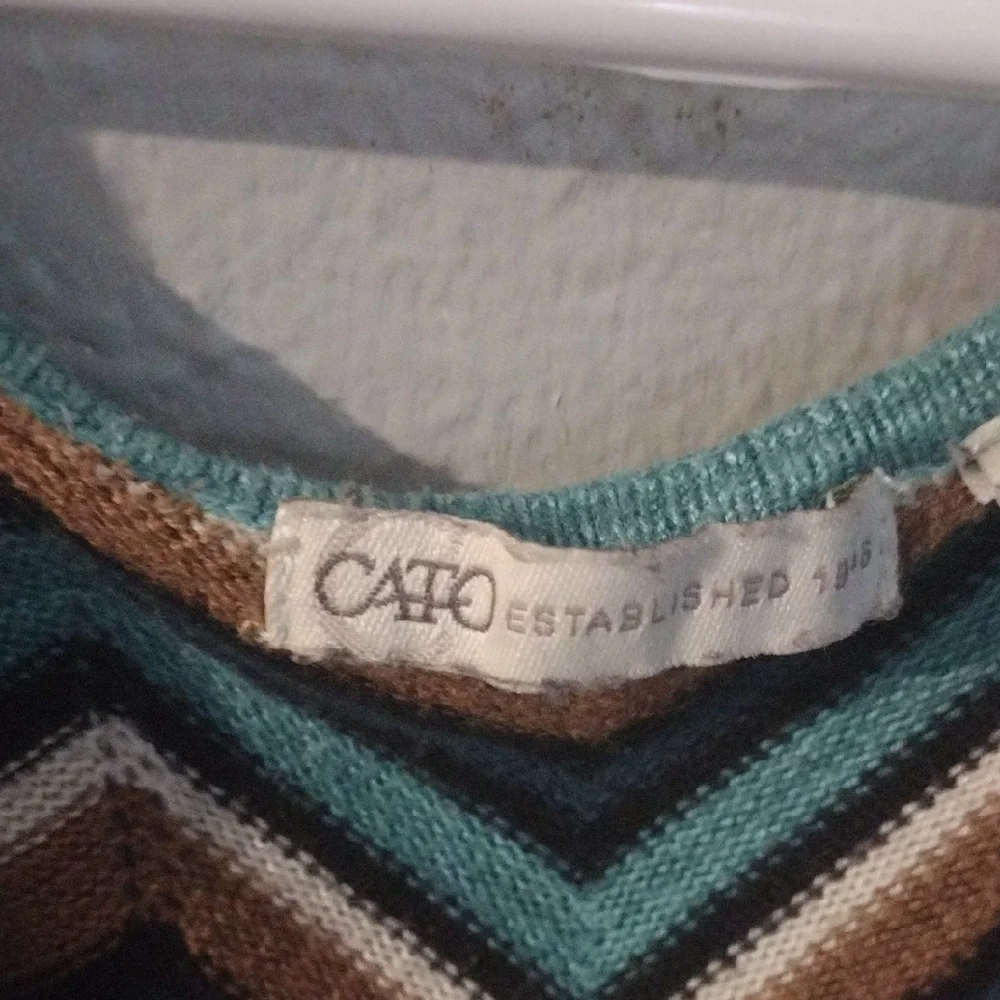 Cato Plus Chevron Midi Dress - Teal Brown Cream Zigzag Cut-Out Shoulder 22W/24W - Picture 4 of 5